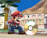 Mario approaching a CD in Super Smash Bros. Brawl.
