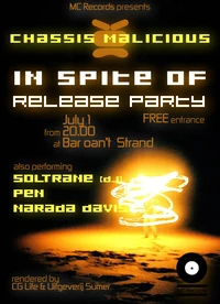 De officiële flyer voor de release party van In Spite Of.