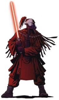 Azrakel wielding his lightsaber.