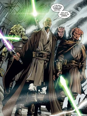 Fisto participating in the Mission to the Rig alongside Agen Kolar, Saesee Tiin and Mace Windu. This would also be the group to later attempt to arrest Palpatine.