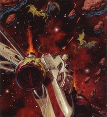 Mynocks attaching themselves to the hull of a ARC-170 starfighter