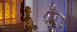 C-3PO meets Cloud City's E-3PO.