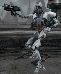 An IG-100 MagnaGuard aiming its Bulldog RLR at a clone trooper.