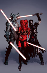 Some of the most prominent Legacy era Sith with their leader, Darth Krayt (left).