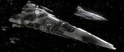 The Ravager, with an Interdictor class capital ship during the Battle of Telos IV.