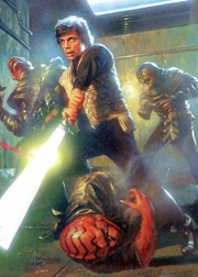 Skahtul and cohorts attempt to capture Luke Skywalker.