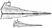 A Victory-class Star Destroyer (bottom) shown to scale with an Imperial-class Star Destroyer (1,600 m).