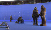 Actors preparing to play Wookiees in Revenge of the Sith.