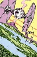 Rebel TIE Fighters fly over Arbra.