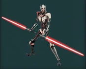 N-K Necrosis with his double-bladed lightsaber.