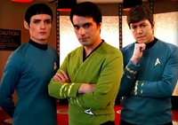 The three main characters (from left): Spock (Jeff Quinn), Kirk (James Cawley) and McCoy (John Kelley).