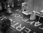 The Dalek flying saucer lands at Chelsea Heliport