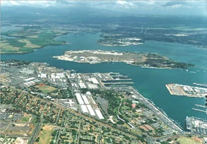 Modern day aerial view of Pearl Harbour.