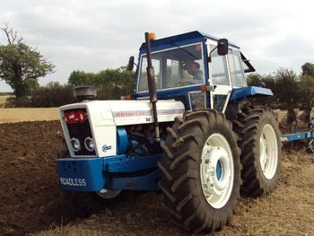 David Leech organiser of Roadless 90 ploughing with his Roadless 120 at the Event