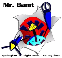 Promotional image of Mr. Bamt's original robot mode.  And no one is quite sure what's supposed to be the face on that... but he sure wants you to apologize to it.