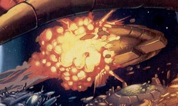The Ark II's destruction, glimpsed among a montage of past events.