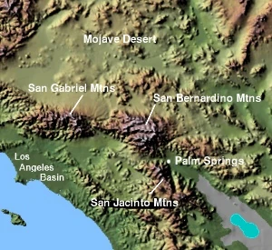 Map of Southern California showing the location of Palm Springs.