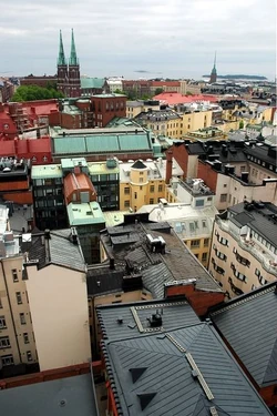 View to Johannes Church and Agricola Church from a downtown rescue station in Helsinki, Finland.