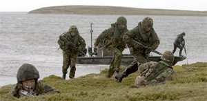Falklands Islands Defence Force rehearsing beach landings with support from the Royal Logistic Corps, 17 Port and Maritime detachment.