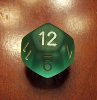 A standard d12, displaying a result of 12