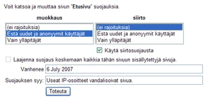 Tämä on esimerkki mitä voit väliaikaisesti tehdä jos useat eri IP-osoitteet vandalisoivat sivua.