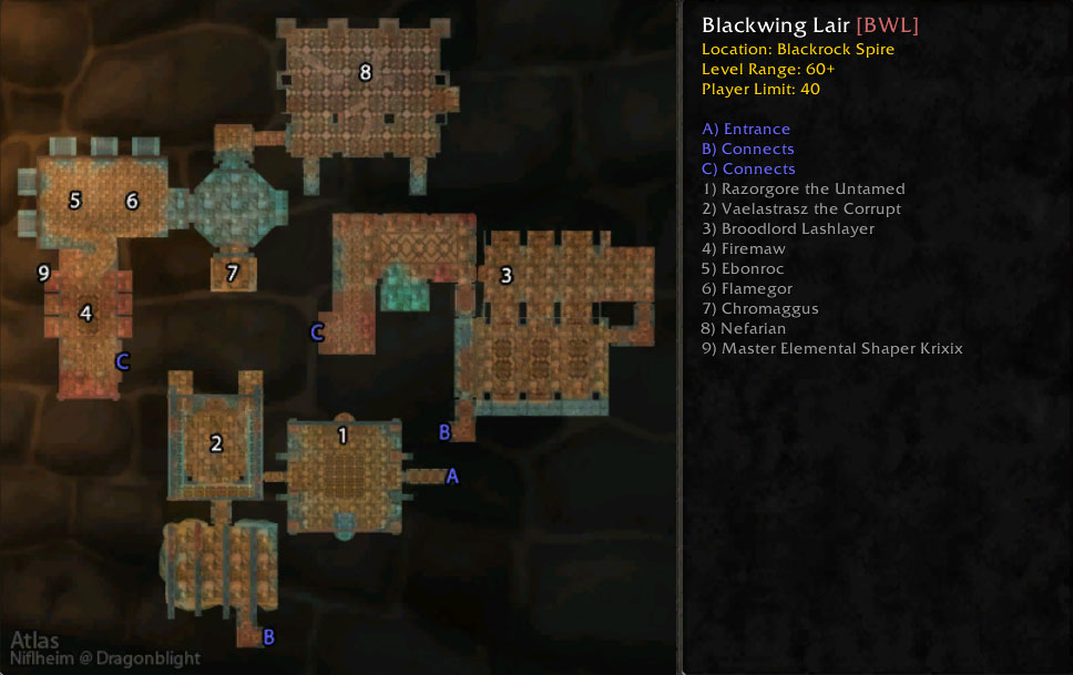 Blackwing Lair dentro de Upper Blackrock Spire, nivel 60+, 40 hombres, boss...