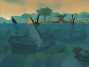 Smotts' Revenge and another ship lying wrecked in northern Stranglethorn Vale
