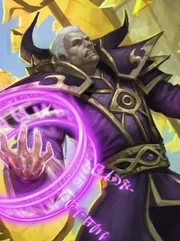 A statue of Khadgar, one of the most powerful human mages to ever live, built in Stormwind
