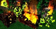 Infernals destroying a human settlement