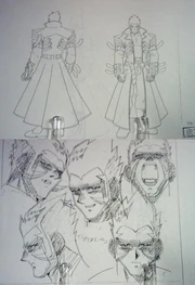 Rafael's design incorporates multiple layers of clothing and a wide range of expressions. Depicted here is the duelist in "Doma Swordsman" regalia from front and rear views and alongside views of his head from different angles.