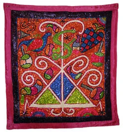 A large sequined Voodoo "drapo" or flag by the artist George Valris