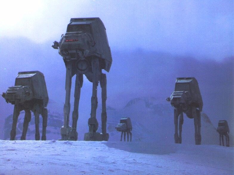 A group of AT-ATs approach Echo Base