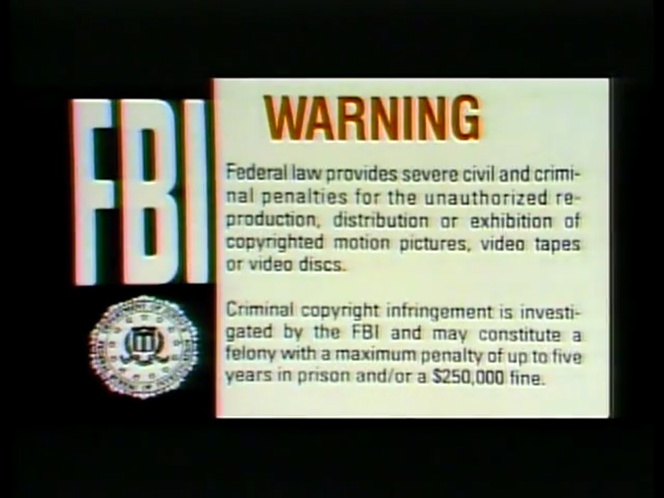 WCI/Warner Home Video Warning Screens - The FBI Warning Screens Wiki